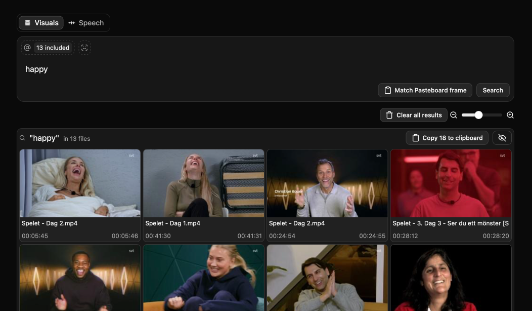 Jumper Visual Search - search results for 'happy' across video footage